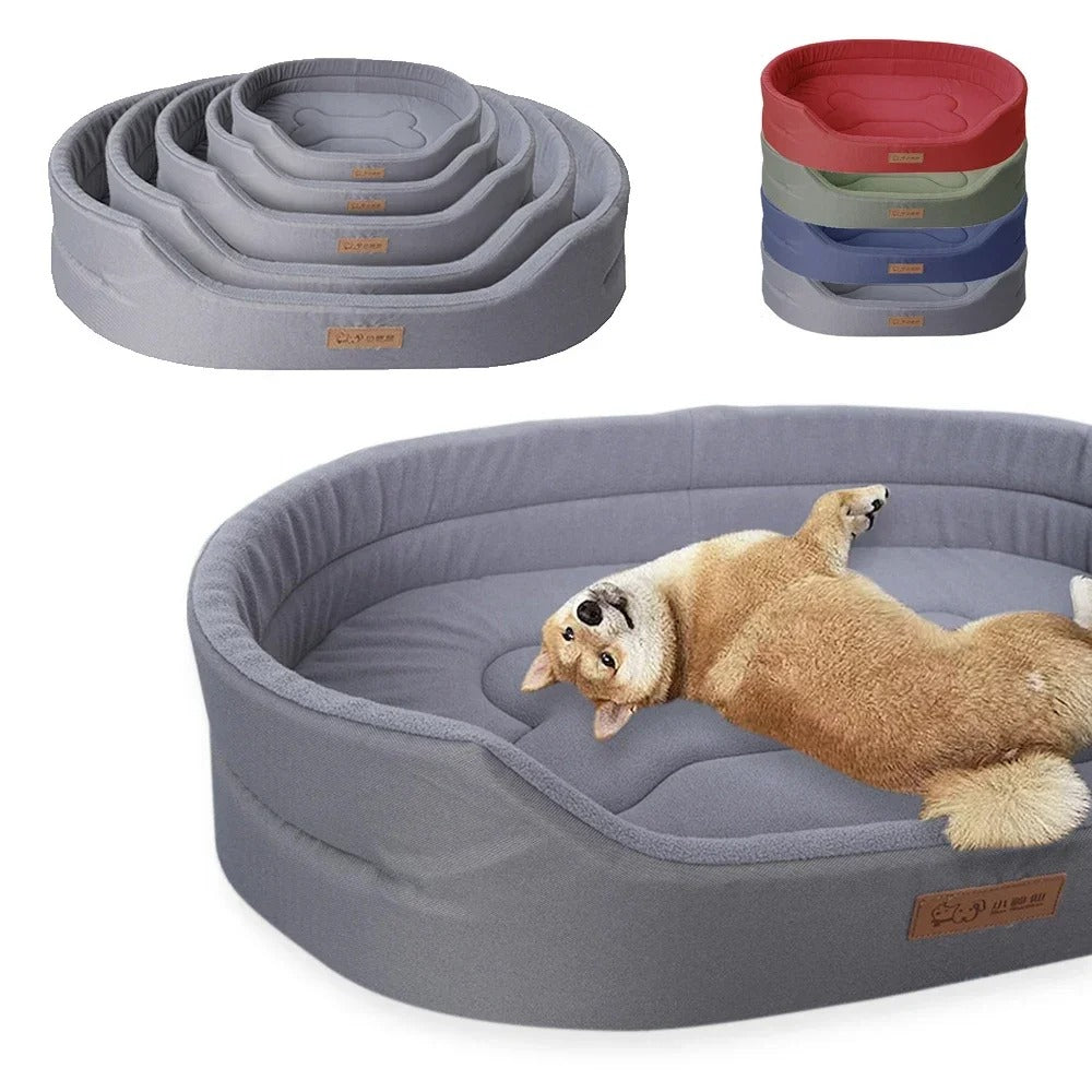 Durable plush dog bed designed for pet comfort. Waterproof, washable, and non-slip for easy care.
