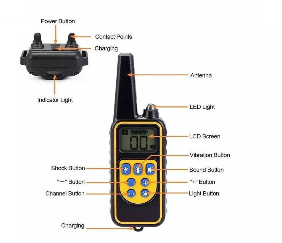 Long-range 2600ft waterproof dog training collar. Rechargeable remote with shock & vibration for pet obedience.