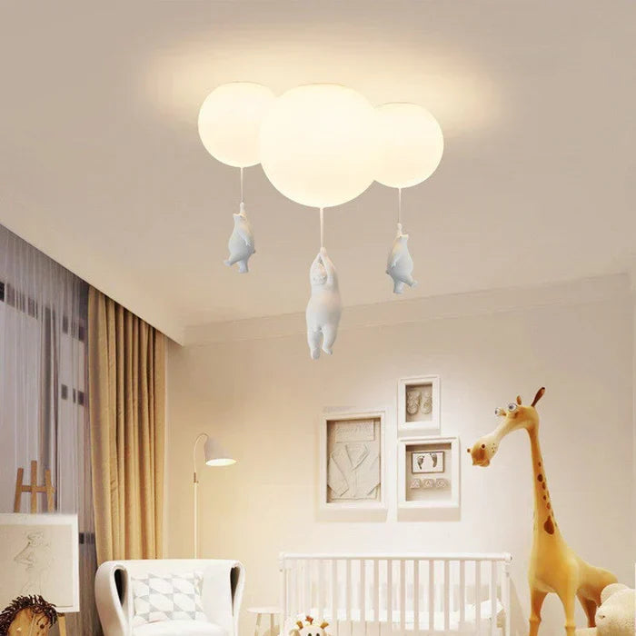 Decorative bear & balloon LED lamp for children. Ideal ceiling light for playful room themes.