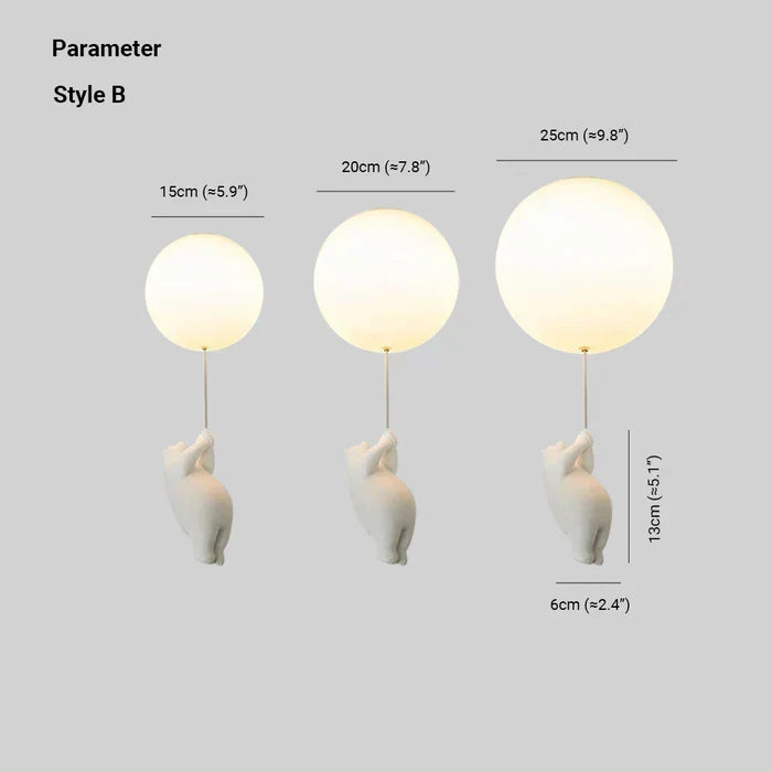 Children's whimsical bear & balloon fixture. Modern LED ceiling light for any kid's room.