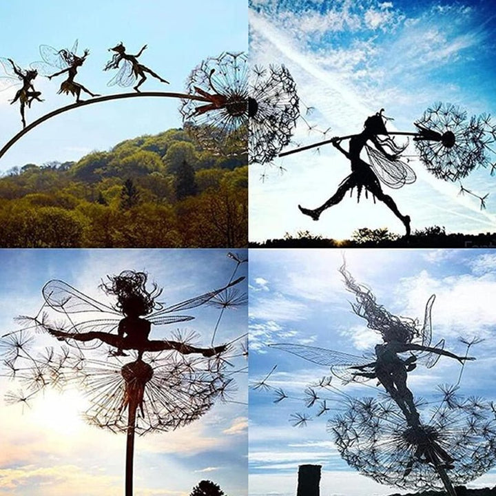 Elegant dancing fairy garden stake, durable metal sculpture for whimsical outdoor garden decor.