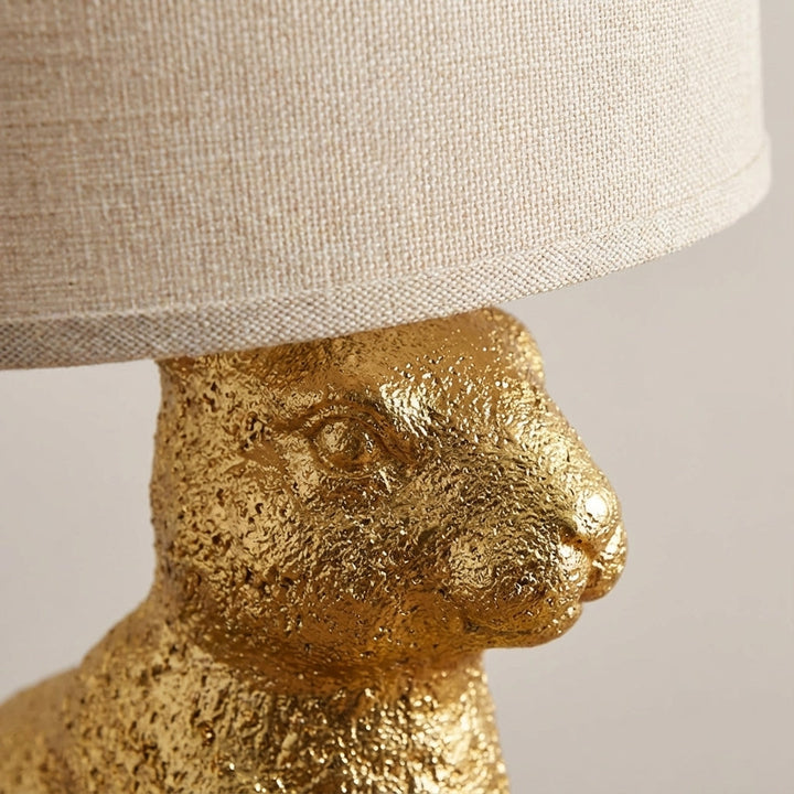 Close-up of Noctebelle masked animal lamp. Intricate details of this whimsical modern accent lamp for home.