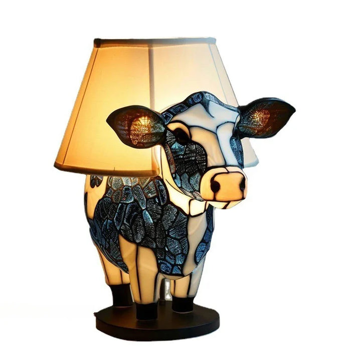Whimsical animal accent lamp, stained glass style resin. Unique table light for any home, great gift.