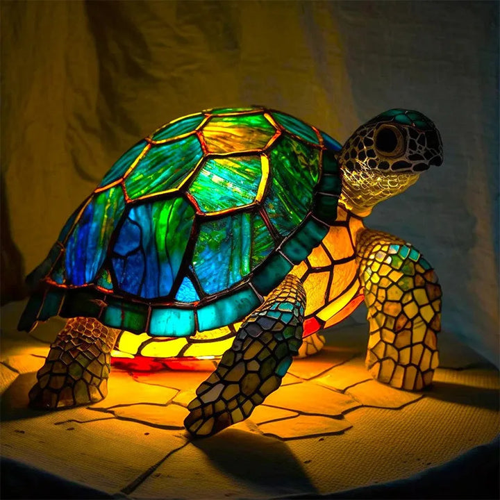 Colorful lion accent lamp, stained glass style. Whimsical animal table light, perfect unique gift.