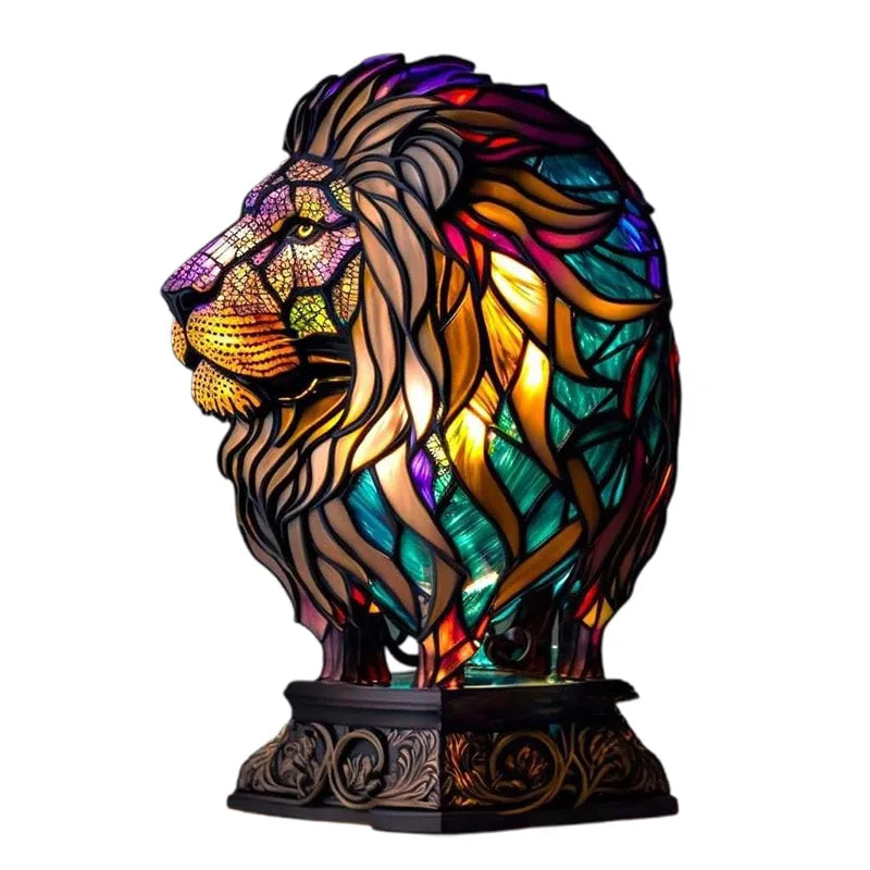 Elegant horse accent lamp, stained glass style. Whimsical animal lighting, unique home decor piece.