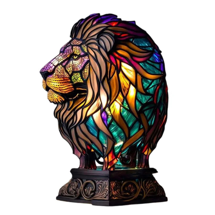 Elegant horse accent lamp, stained glass style. Whimsical animal lighting, unique home decor piece.