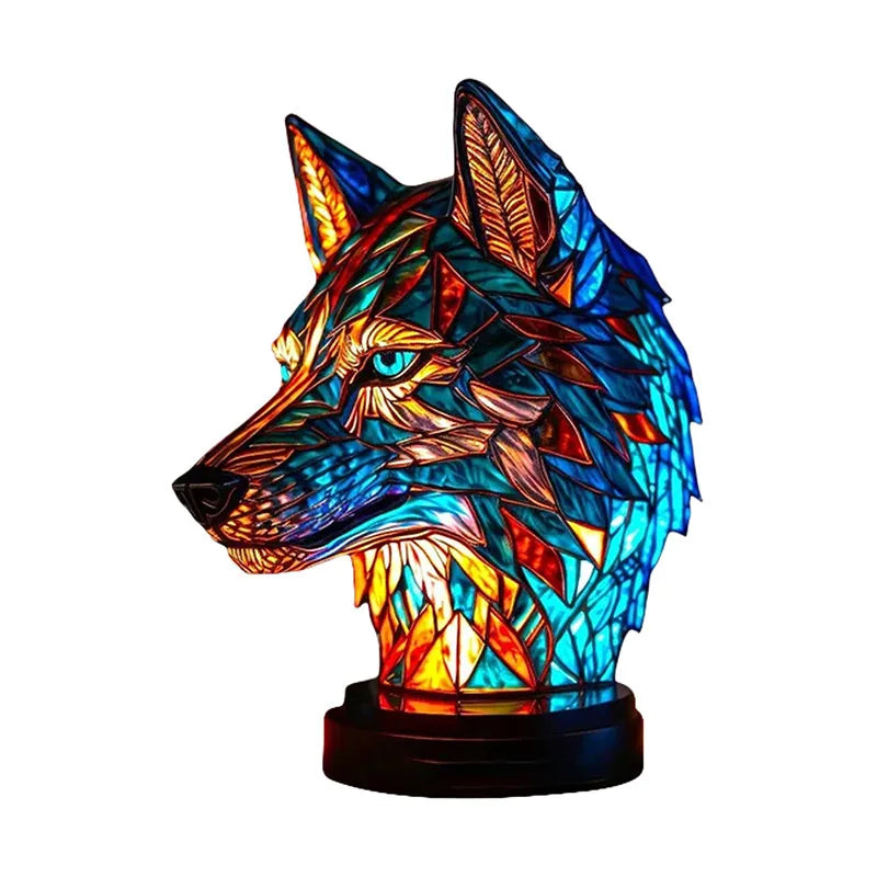 Collection of whimsical animal accent lamps, stained glass style. Unique home decor lighting.