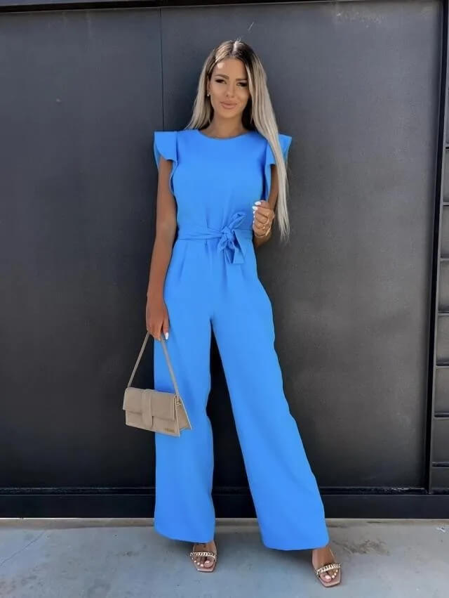 Versatile women's wide leg jumpsuit with butterfly sleeves, elegant and comfortable.