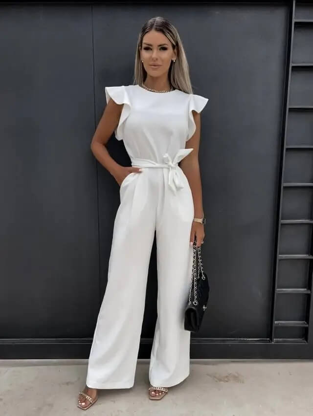 Butterfly sleeve wide leg jumpsuit for women, a stylish and chic evening outfit.