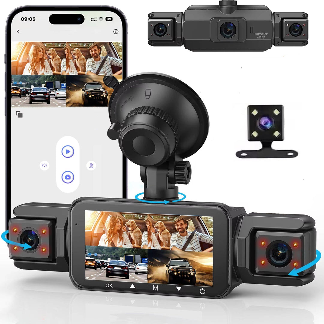 Wireless car dash cam with front & rear night vision for ultimate vehicle security. TavvitaImp010.