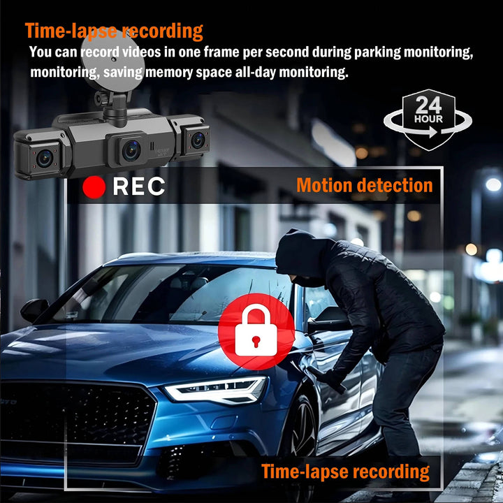 Wireless dash cam featuring smart parking monitor & full front & rear night vision for car safety.