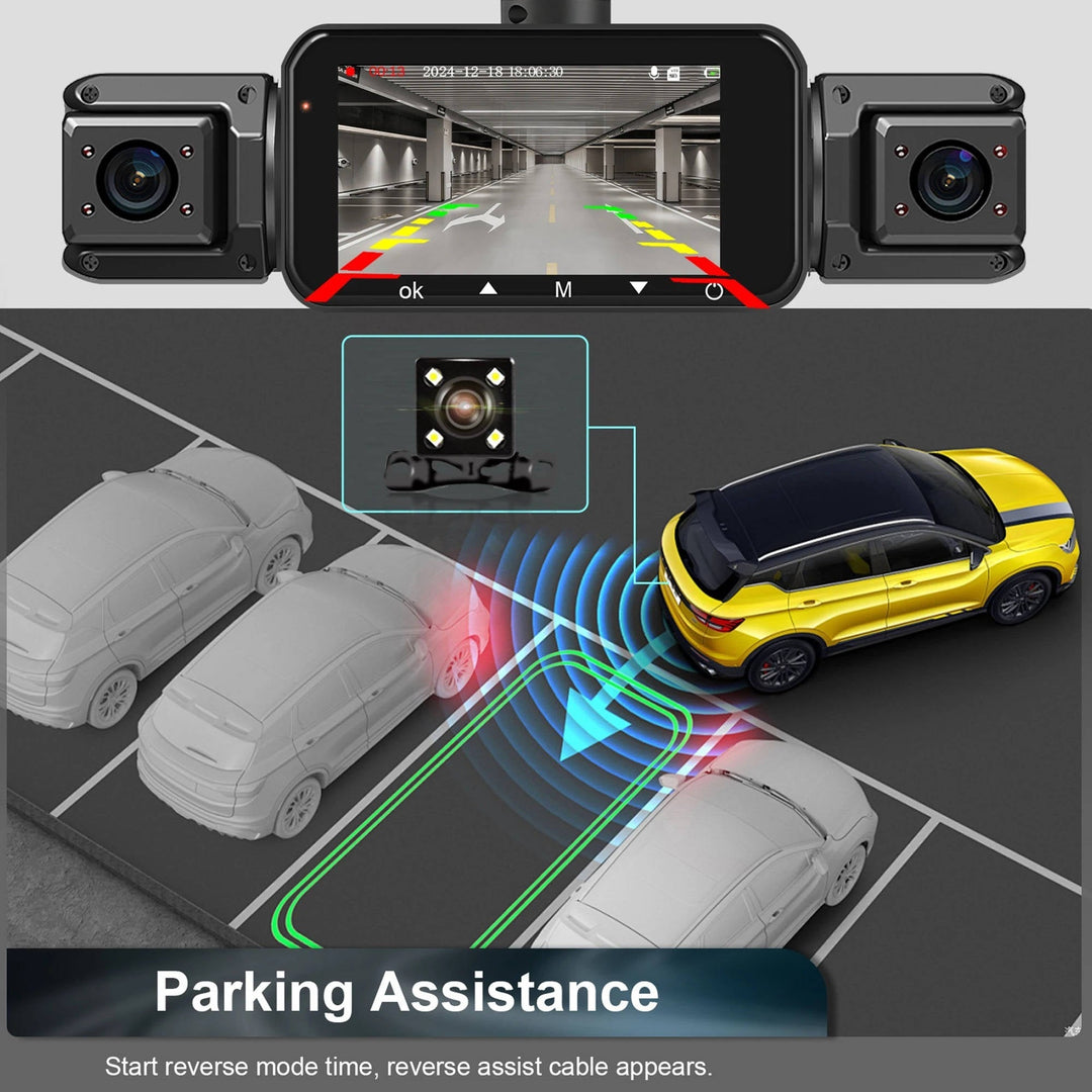 Complete wireless car dash cam system: front & rear night vision, G-sensor, parking monitor.