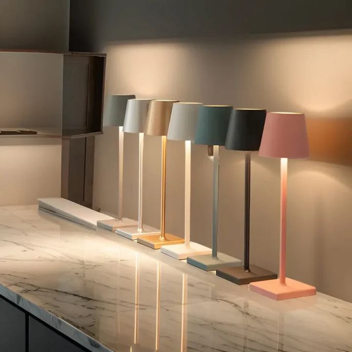 Energy-efficient LED wireless table lamp, dimmable LightMagic design for comfortable indoor & outdoor lighting.
