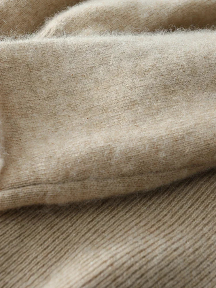 Stylish women's camel cashmere crossover sweater, earthy knitwear