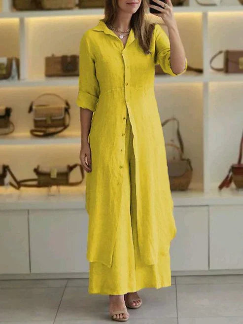 Fashionable women's 3/4 sleeve maxi dress, a versatile button-down design for various occasions.