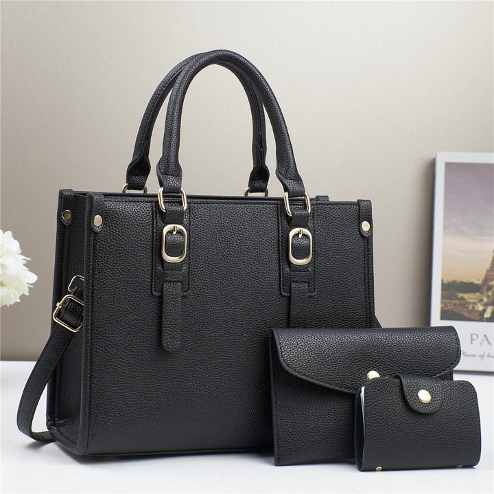Khaki women's 3-piece handbag set, versatile and chic, includes tote, shoulder bag, and wallet.