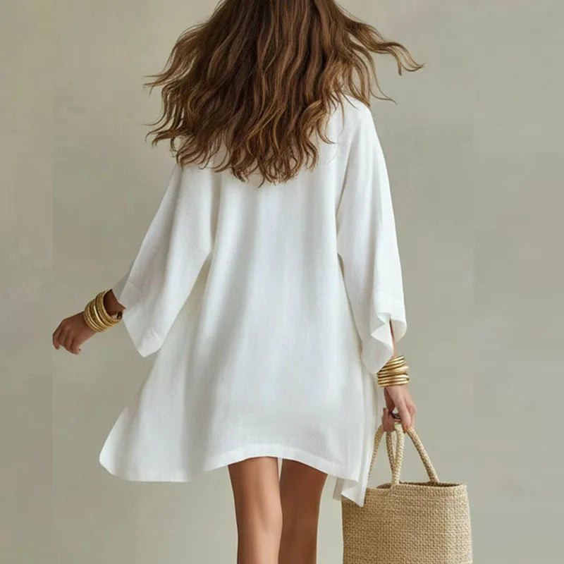 Stylish women's 3-piece resort set with flowy kimono, cami & shorts for a chic summer outfit.