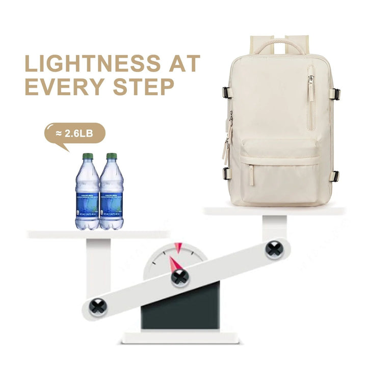 Secure women's 35L travel backpack with anti-theft design, USB charging, & laptop sleeve. Great for daily use.