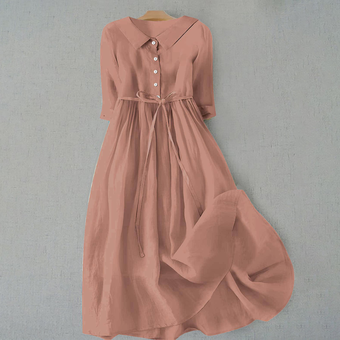 Flattering A-Line short sleeve midi dress for women, comfortable & stylish casual wear.