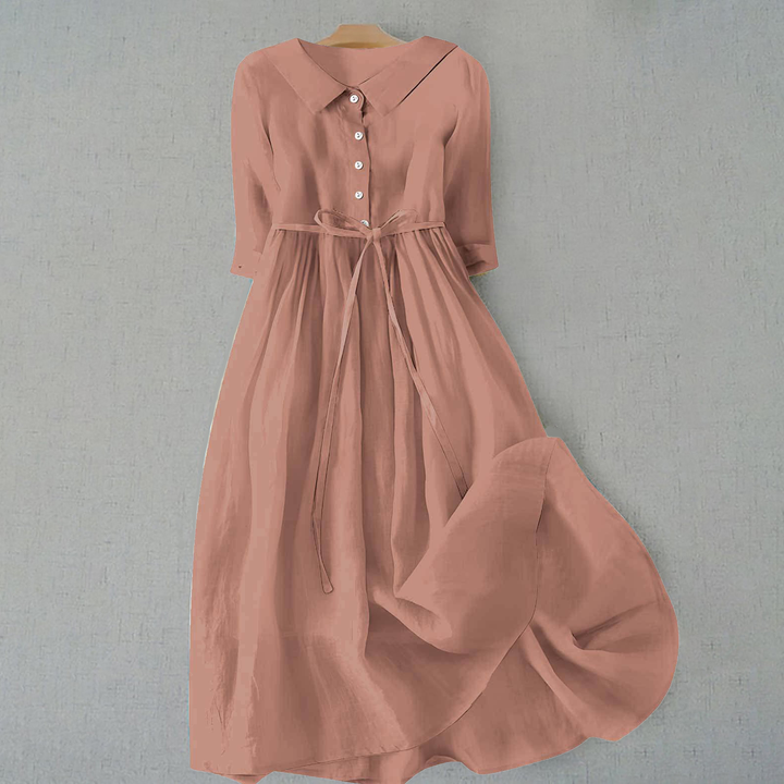 Flattering A-Line short sleeve midi dress for women, comfortable & stylish casual wear.
