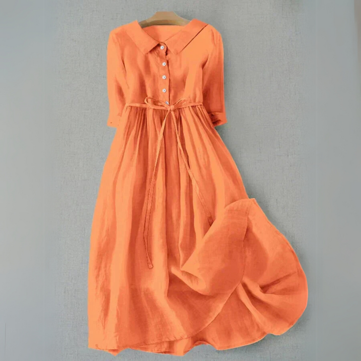 Flattering A-Line casual midi dress for women, short sleeves, versatile solid color.