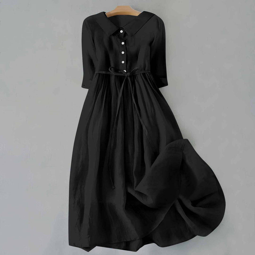 Stylish women's everyday A-Line midi dress with short sleeves. Solid, versatile comfort.