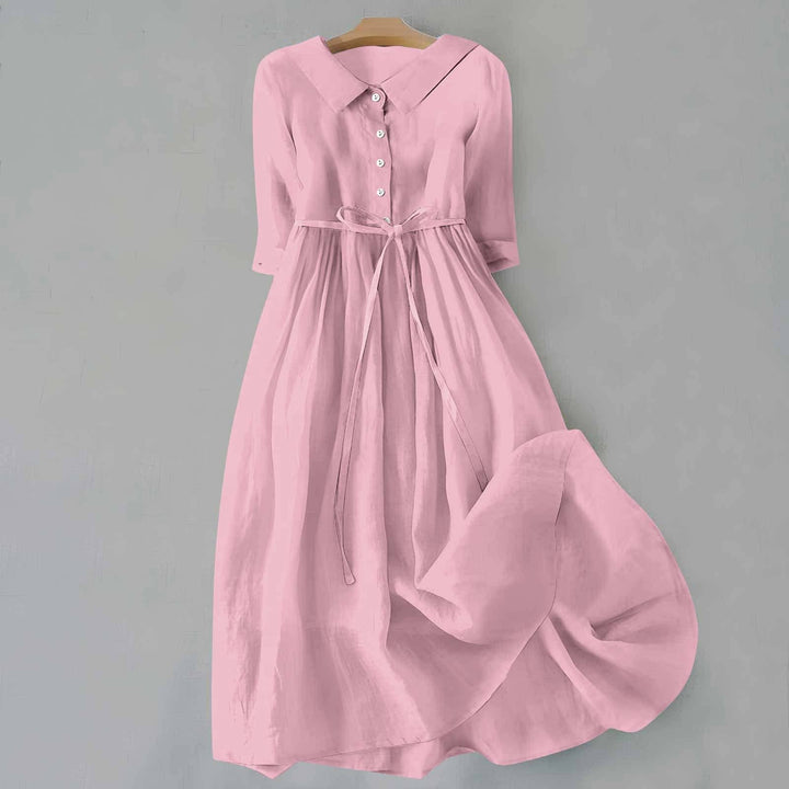 Casual women's short sleeve midi dress, A-Line fit, flattering for any occasion.