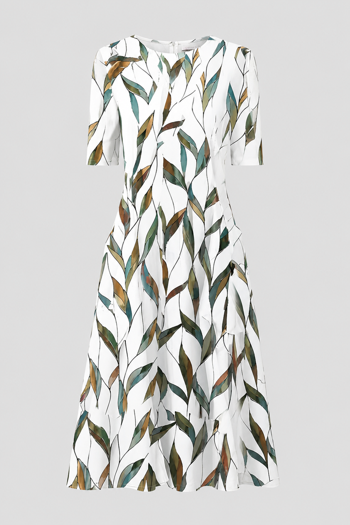 Women's A-line short-sleeve midi dress, perfect elegant occasion wear for summer events.