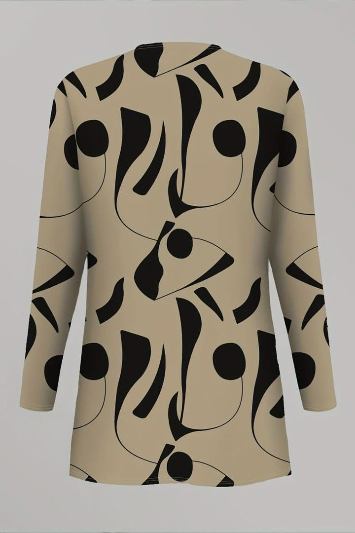 Modern women's abstract print three-piece set. A stylish, versatile coordinated outfit for casual & elevated looks.