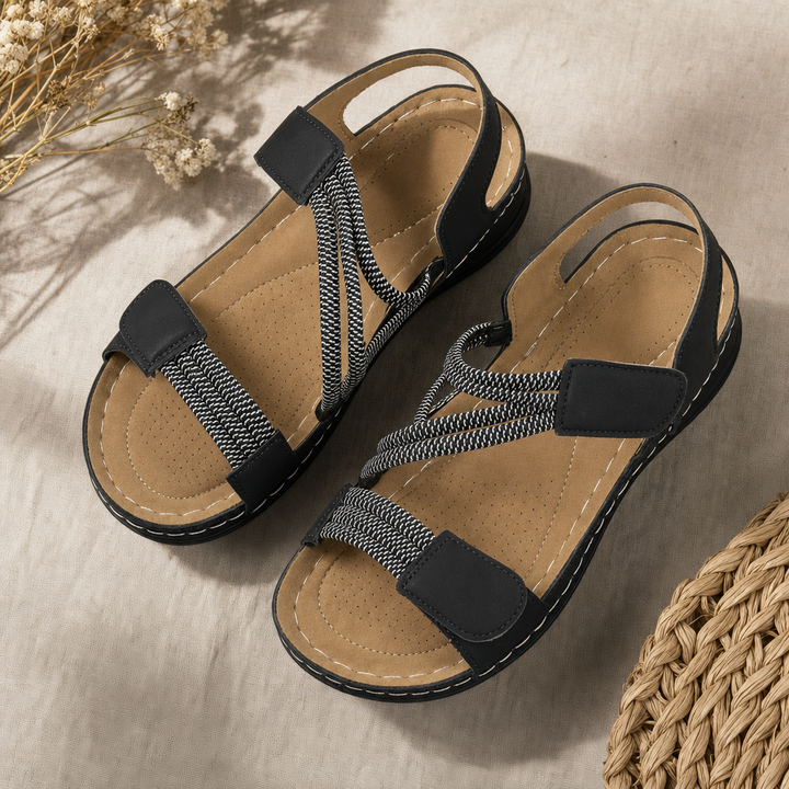 Cushioned women's walking sandals, featuring adjustable hook and loop straps for ultimate comfort.