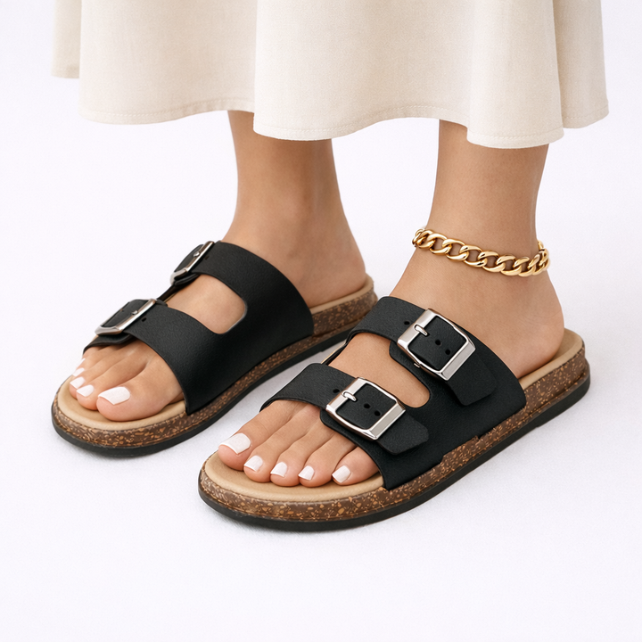 Stylish women's double strap sandals, fully adjustable for a custom fit, perfect for walking & casual fashion.