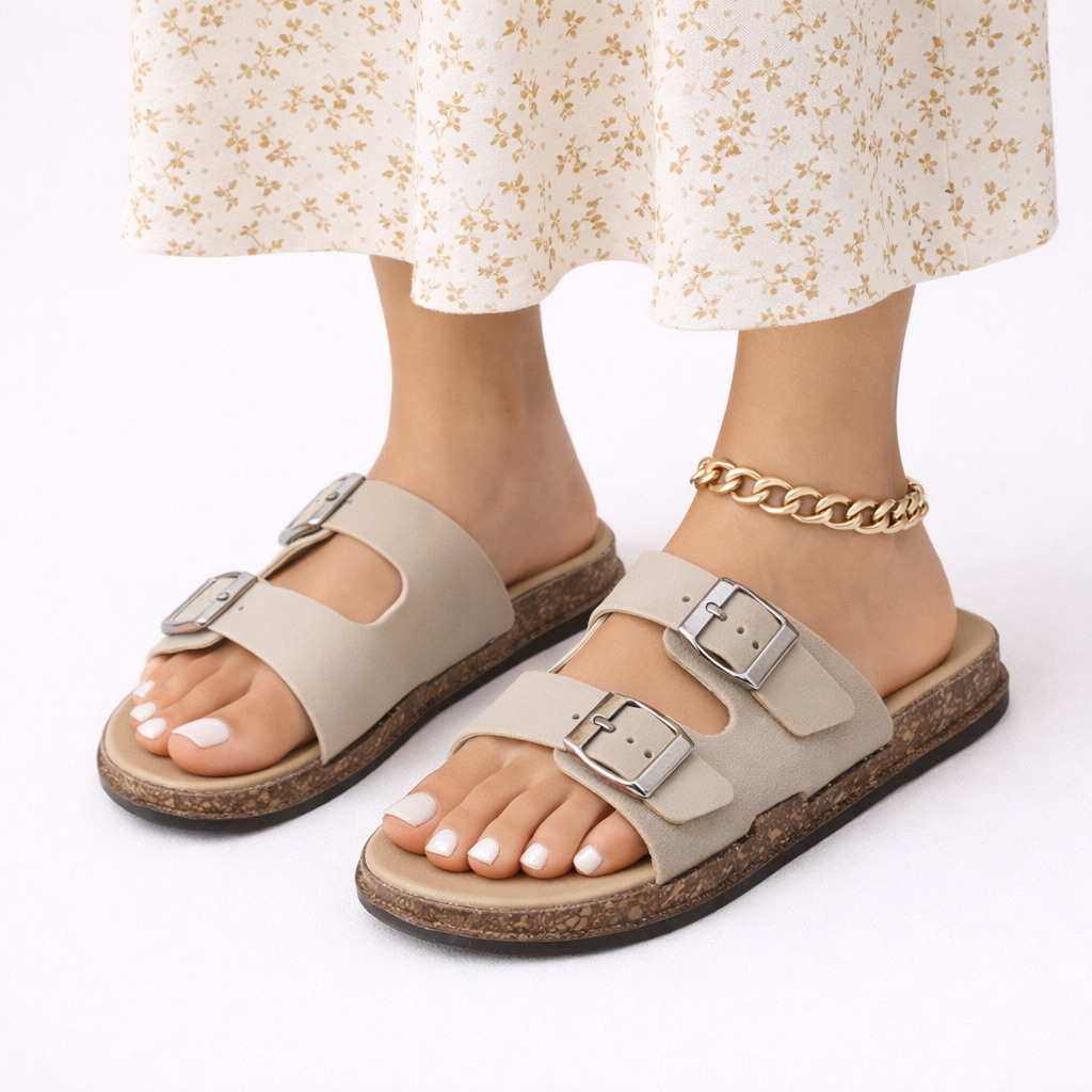 Everyday women's comfort sandals with adjustable double straps, designed for all-day walking & summer activities.
