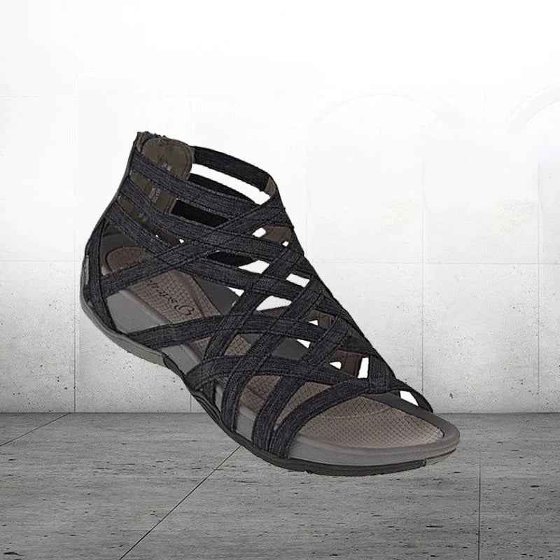 Women's open-toe flats with adjustable straps, orthopedic for summer comfort.