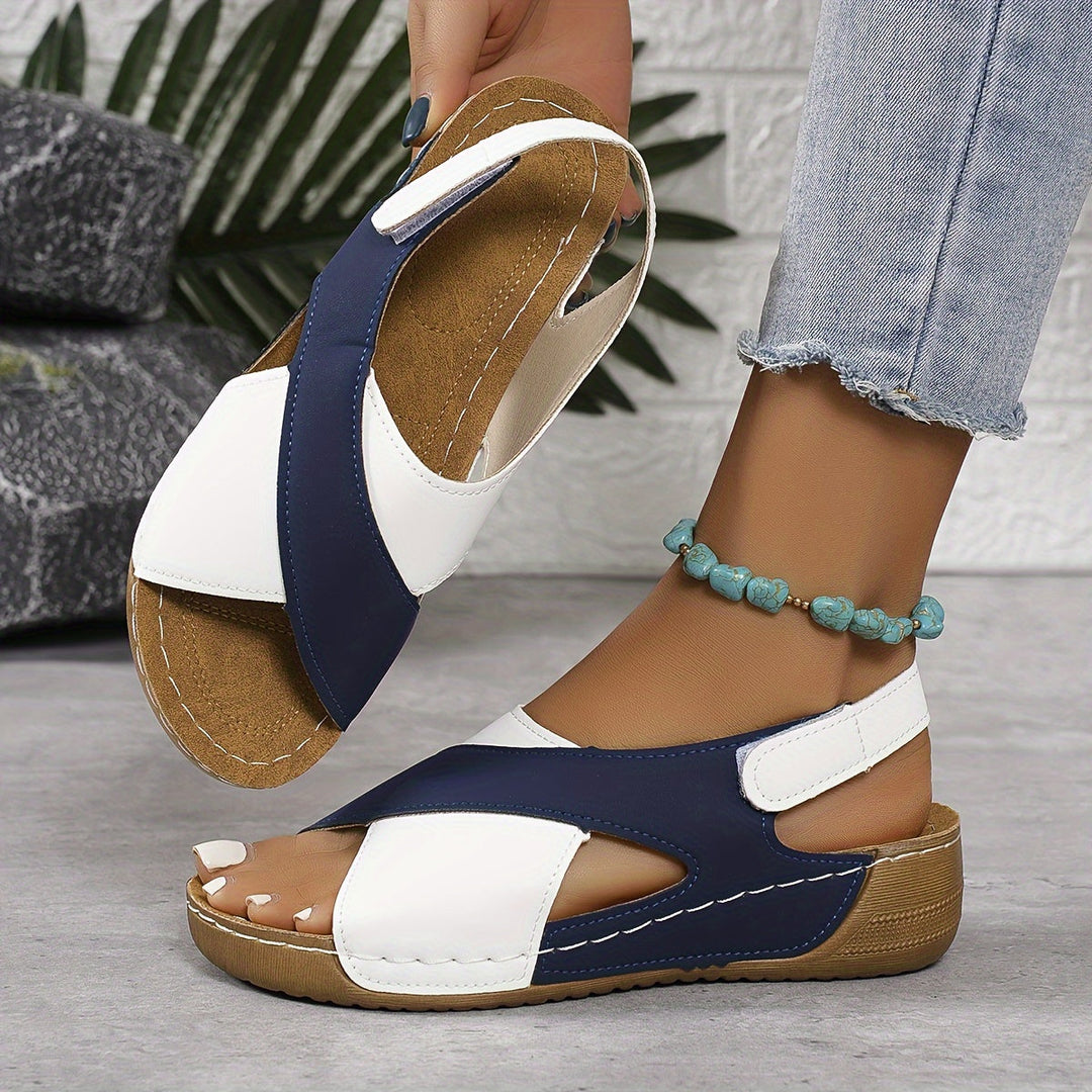 Comfortable women's summer sandals, orthopedic arch support, adjustable straps for easy wear.