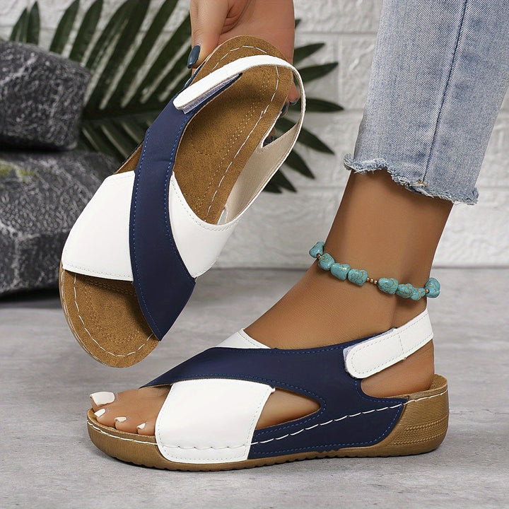 Comfortable women's summer sandals, orthopedic arch support, adjustable straps for easy wear.