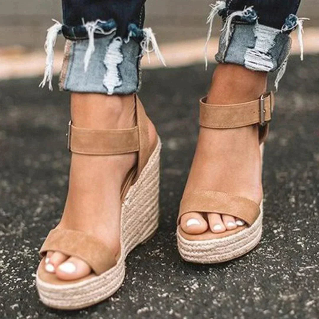 Women's adjustable woven wedge sandals for stylish comfort, perfect for versatile summer and casual wear.