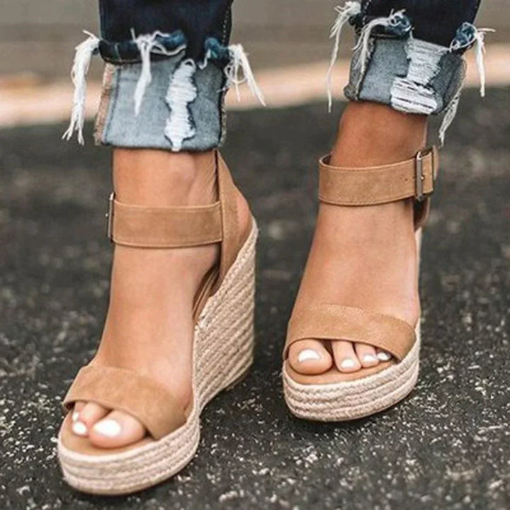 Women's adjustable woven wedge sandals for stylish comfort, perfect for versatile summer and casual wear.