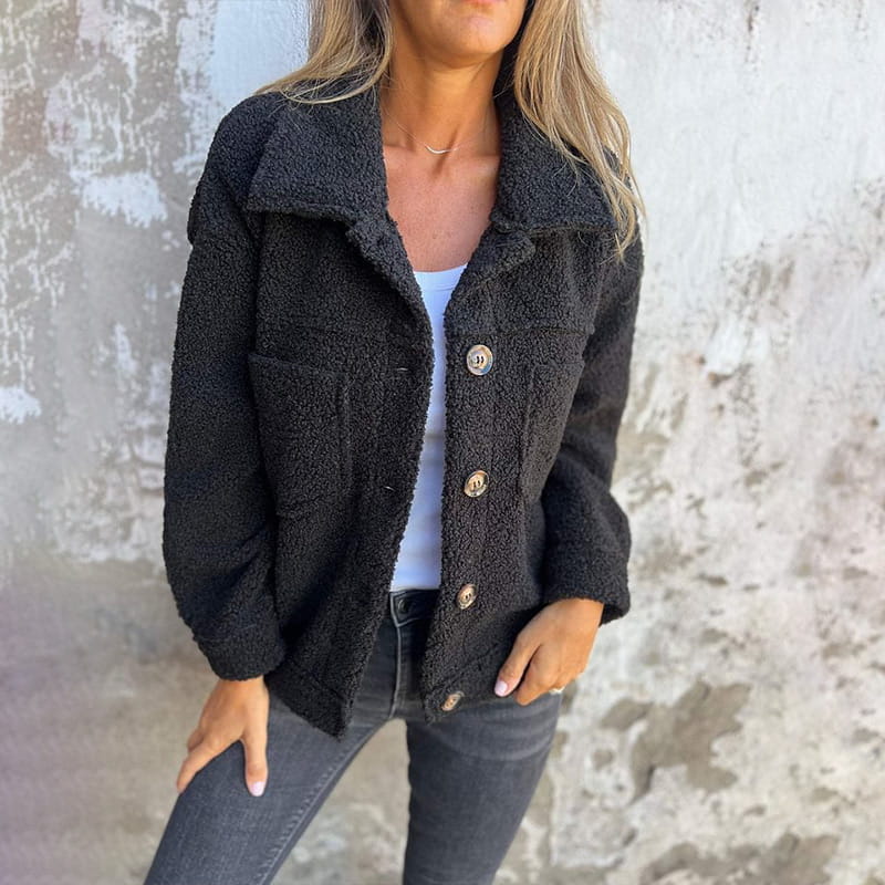 Women's autumn notch collar button-up coat in a versatile solid color, perfect for fall fashion & everyday wear.
