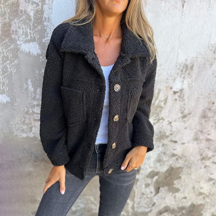 Women's autumn notch collar button-up coat in a versatile solid color, perfect for fall fashion & everyday wear.