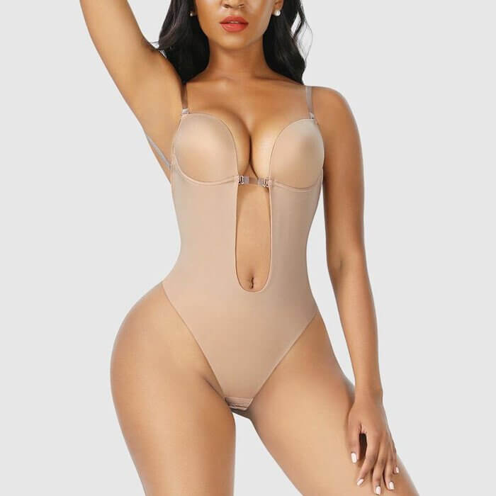 Women's backless body shaper for elegant formal events. Invisible sculpting low back shapewear.