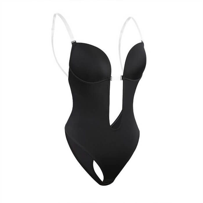 Elegant women's backless body shaper for formal events. Invisible sculpting undergarment and shapewear.