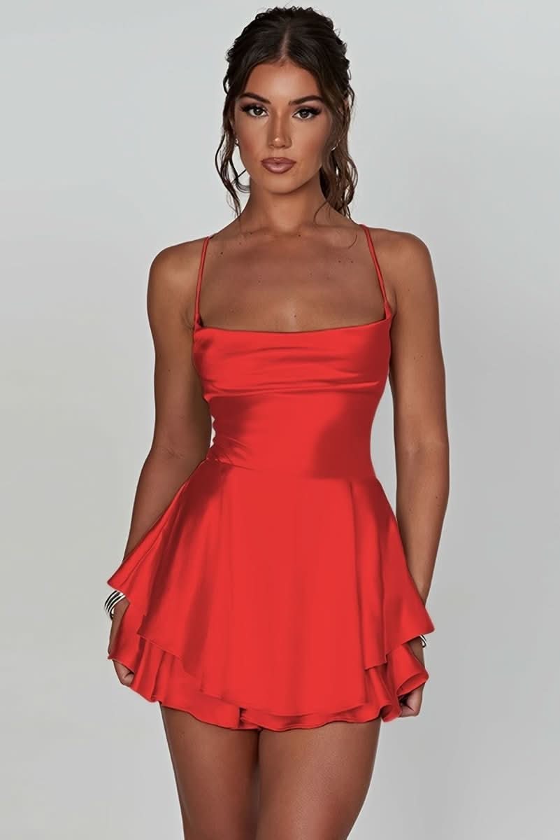 Stylish backless halter mini dress for women; a sophisticated choice for formal occasions.