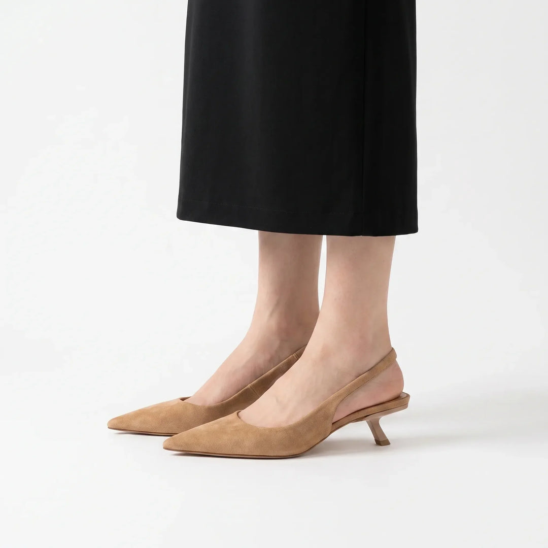 Comfortable women's pointed-toe kitten heel slingback sandals. Elegant formal shoes for office & evening wear.