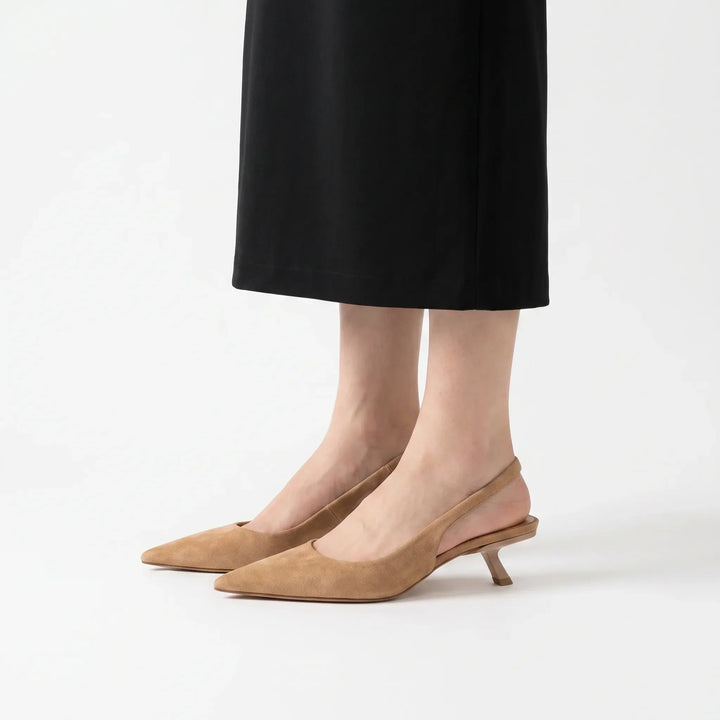 Comfortable women's pointed-toe kitten heel slingback sandals. Elegant formal shoes for office & evening wear.