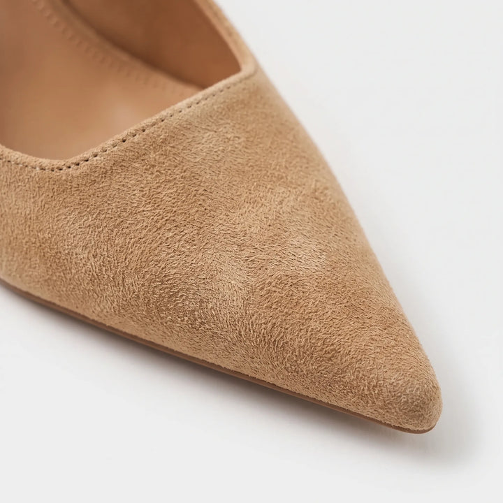 Stylish women's kitten heel slingback sandals. Pointed-toe elegant heels perfect for formal or evening occasions.