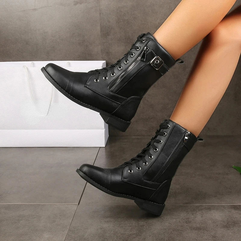 Durable women's lace-up boots with practical zipper closure, perfect for casual or formal wear.