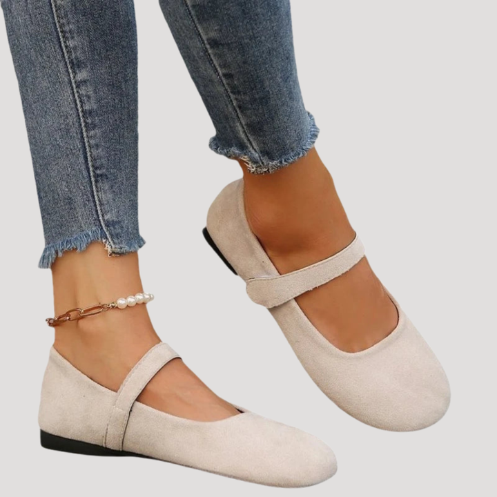 Versatile women's Mary Jane flats, cushioned, with secure Velcro strap for everyday style.