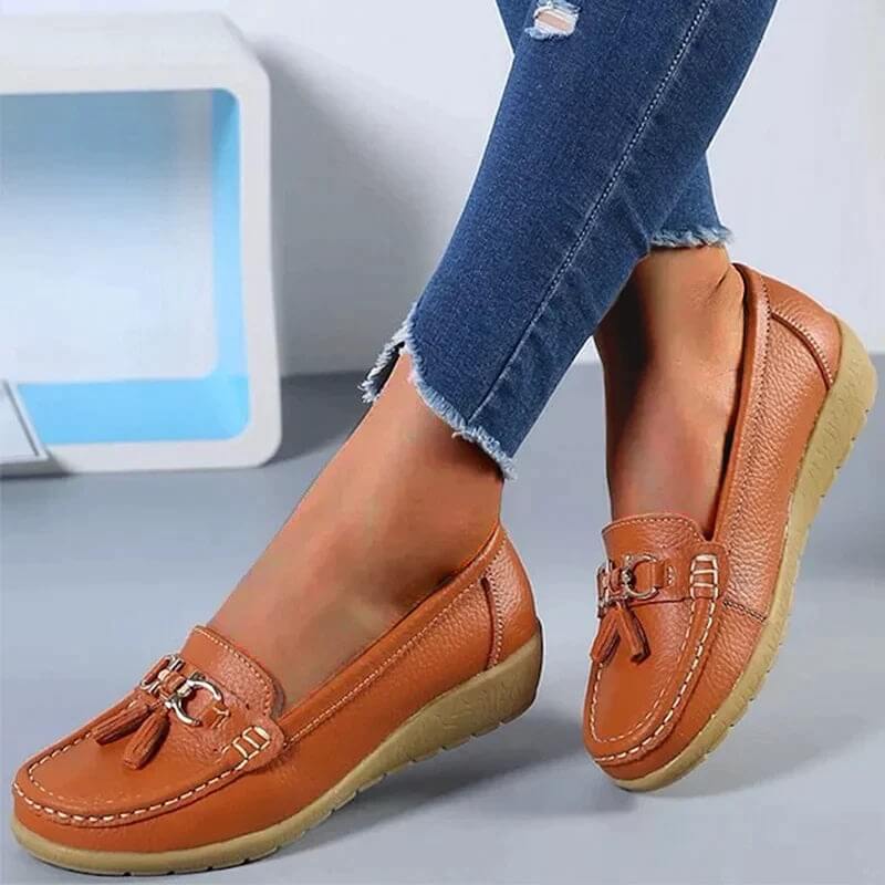 Dressy casual women's slip-on loafers. Comfortable orthopedic flats for work or leisure, easy to wear & stylish.