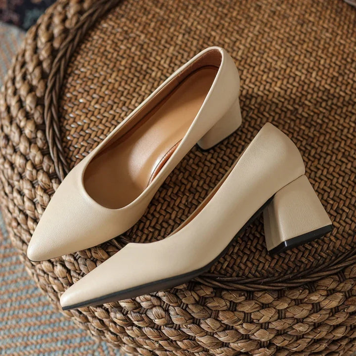 Versatile women's pointed toe block heel pumps, perfect for office, parties, & evening events.