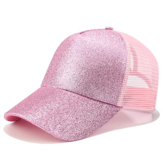 Athletic women's SkyShield baseball cap for high ponytails & buns. Adjustable black hat offering sun protection.